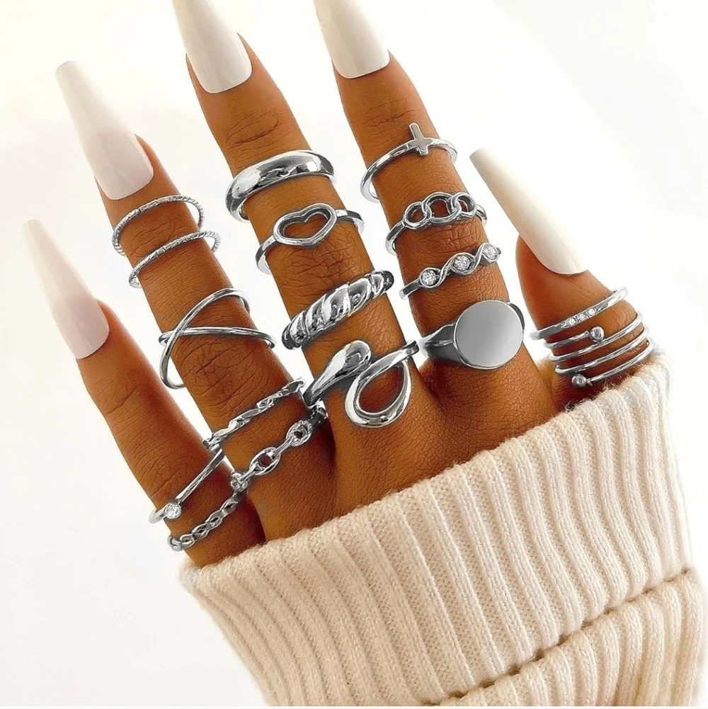 Sterling Silver Tone 24-Piece Women’s Stackable Ring Set